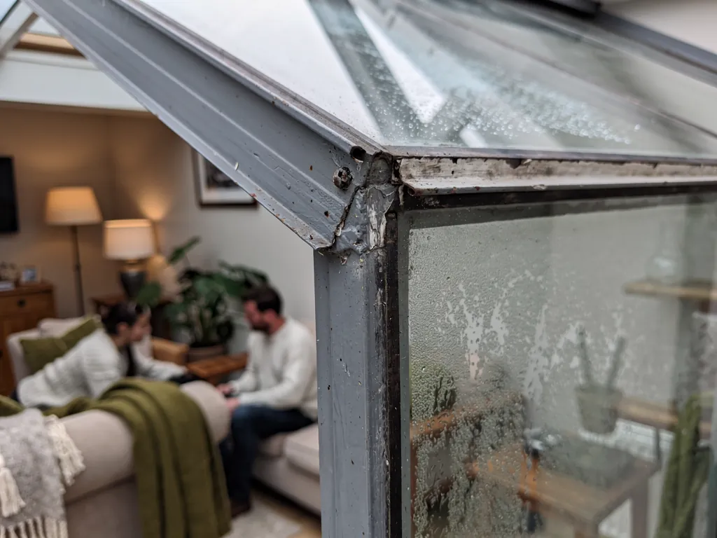Condensation trapped between the panes of an old rooflight