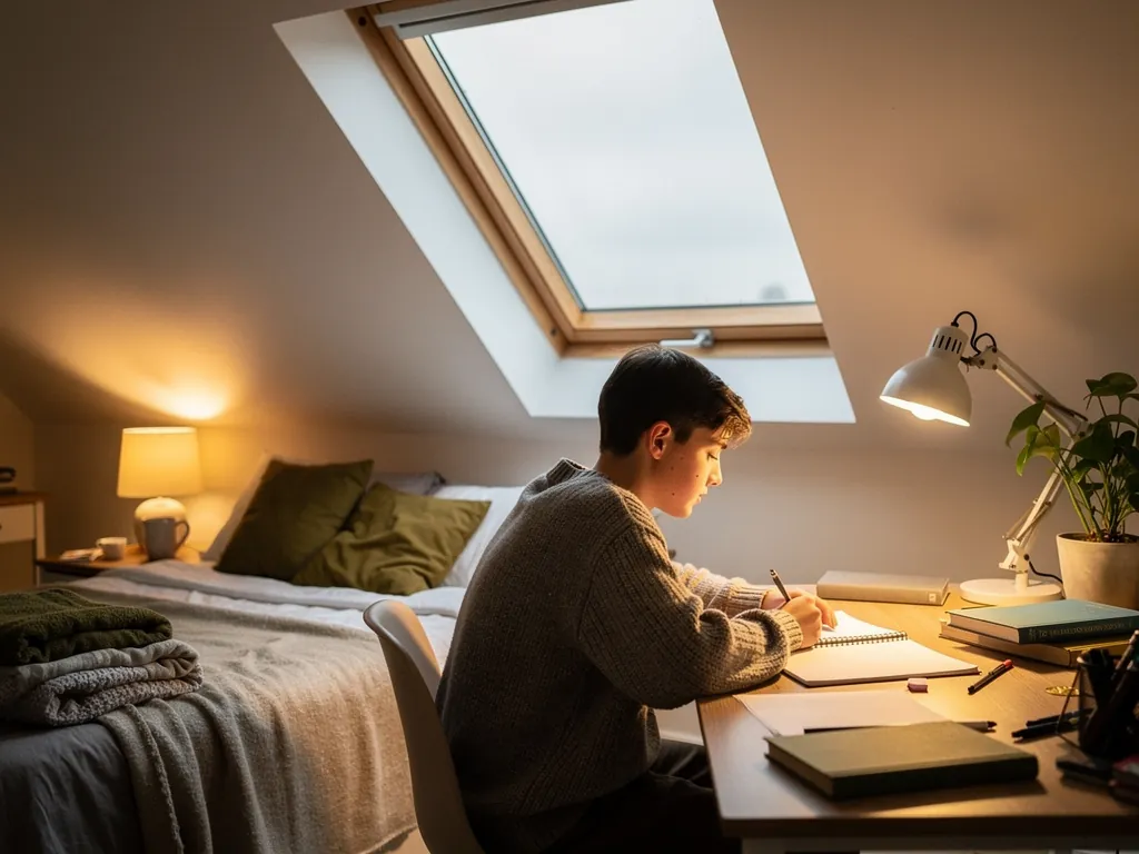 A loft study under a roof window