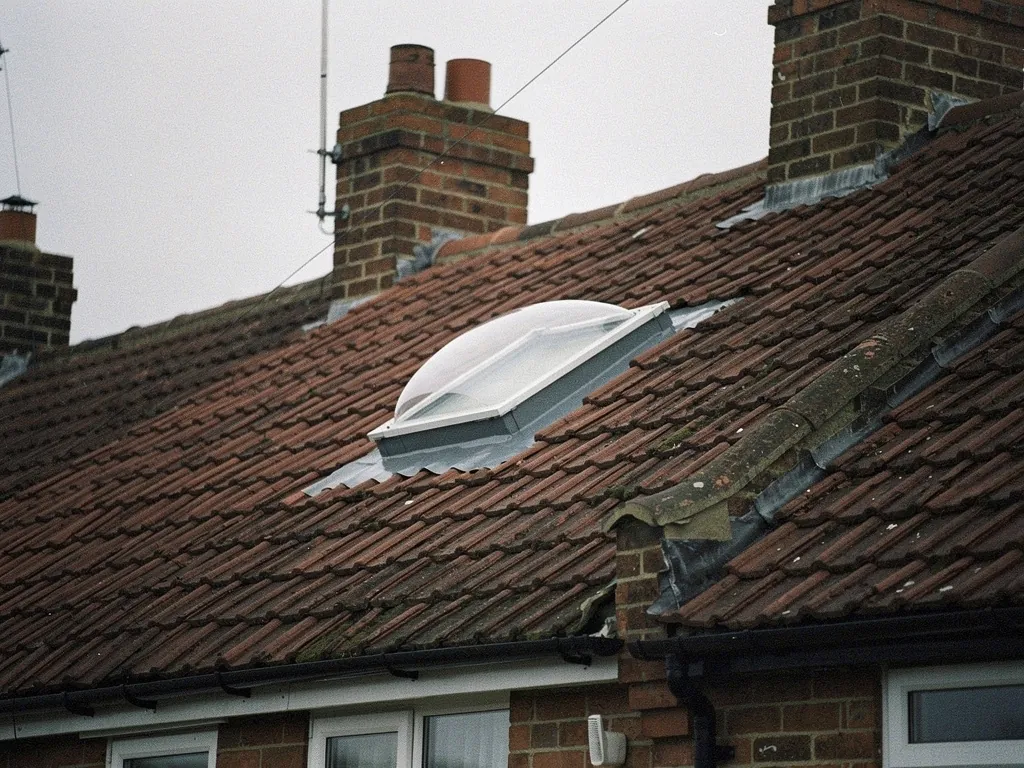 A sun tunnel dome on a tiled roof