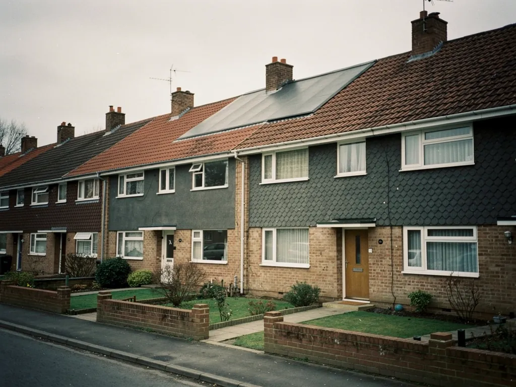 A row of 1960s new-town terraced houses