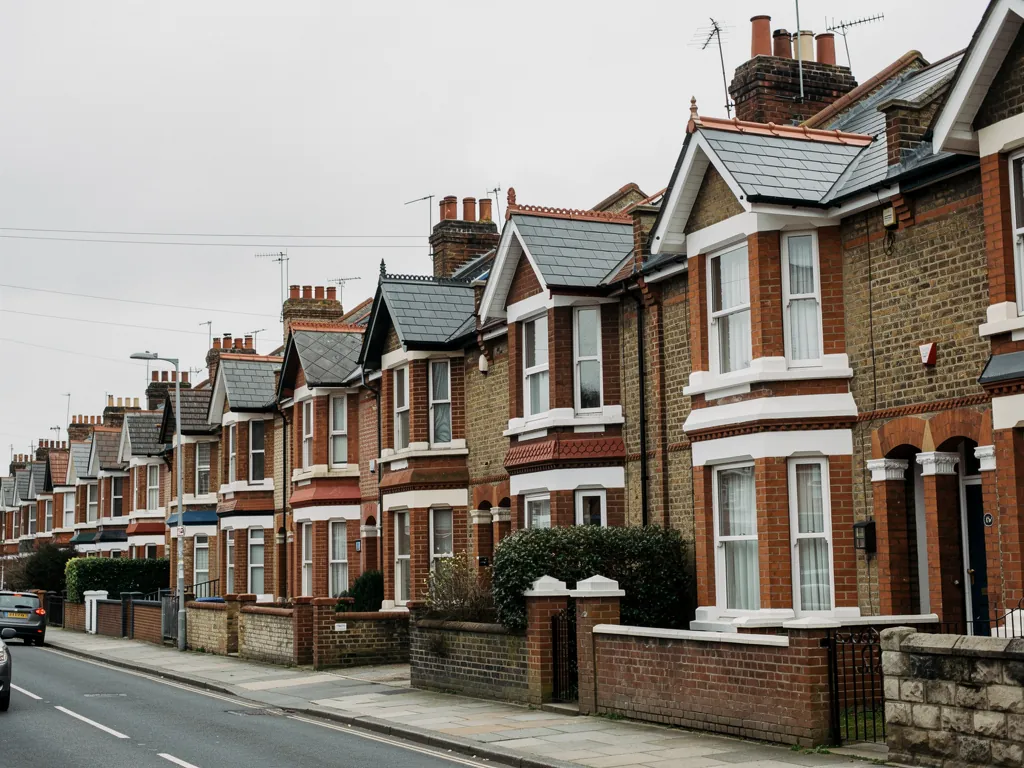 A street of Victorian terraced houses with slate roofs